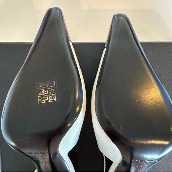 Saint Laurent YSL Ines Slingback Buckle Ivory & Black Leather Heels 40 EU 10 US - Picture 6 of 10